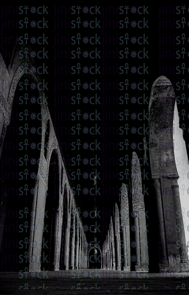 A corridor from inside the Amr Ibn Al-Aas Mosque - black and white - stock image