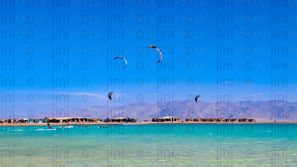 A beach and mountains in Dahab in South Sinai Egypt.