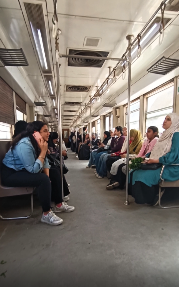 inside woman metro cart in the first line cairo traffic