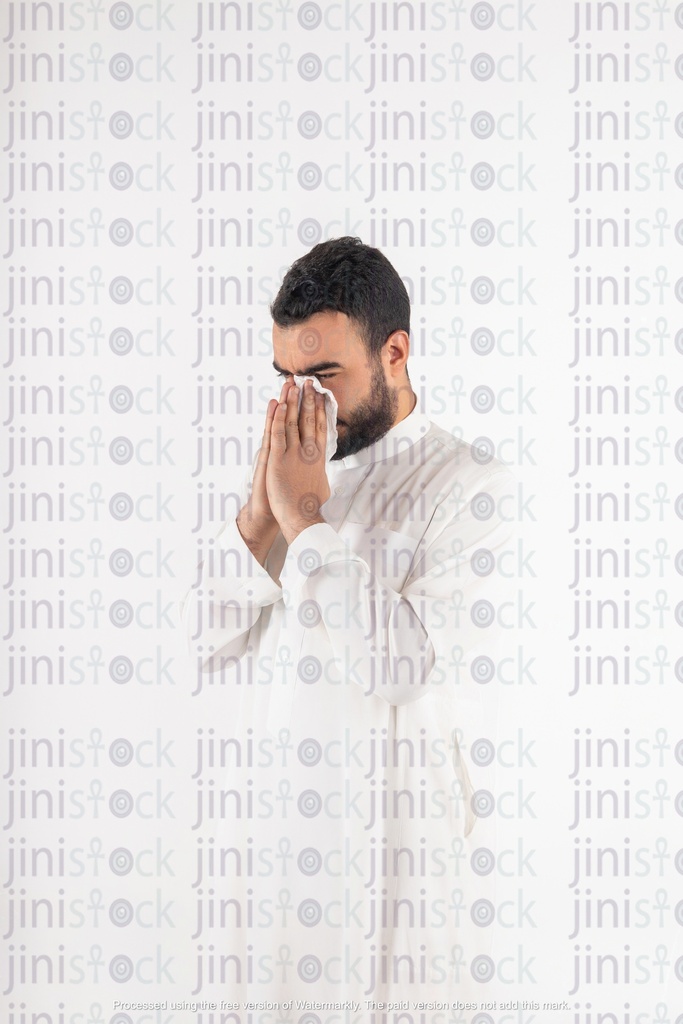 a stock image with high quality of  khaliji saudi man with cold from gulf