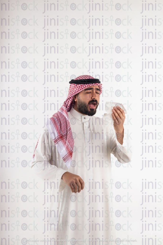 khaliji stock image of a man with cold coughing