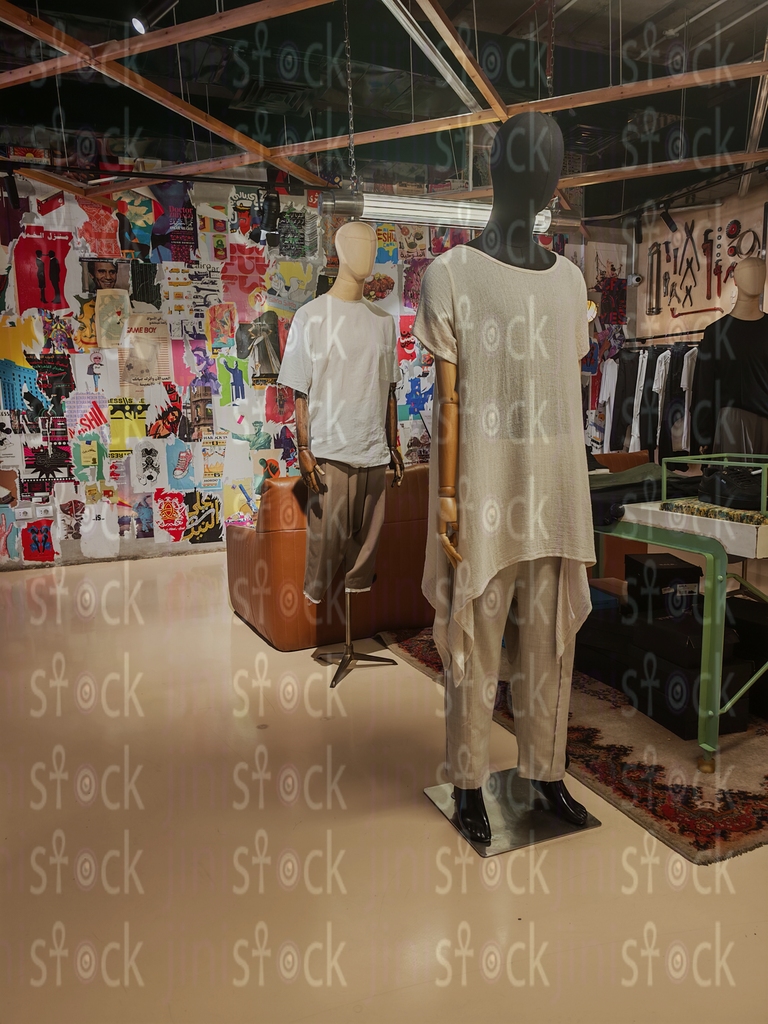  Mannequins in front of an art posters wall