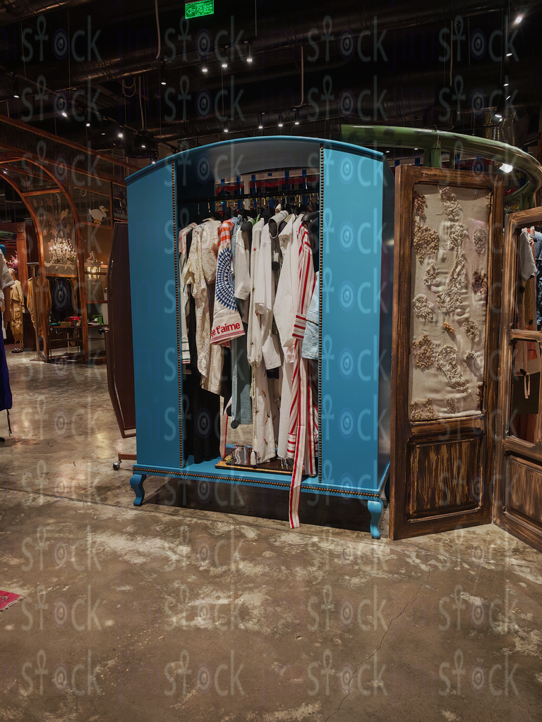 Vintage blue wardrobe clothing rack