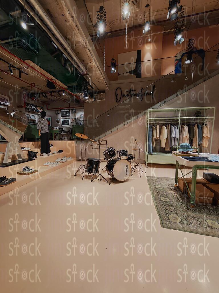 A drum kit as part of the store's decor