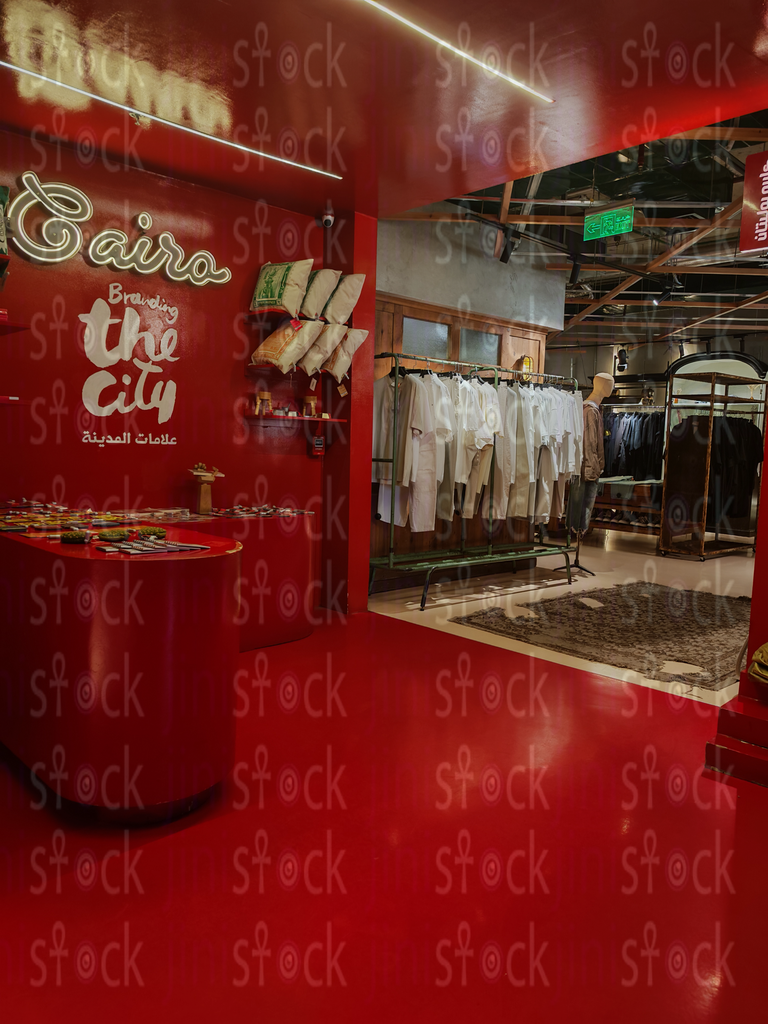 Store entrance with a red interior