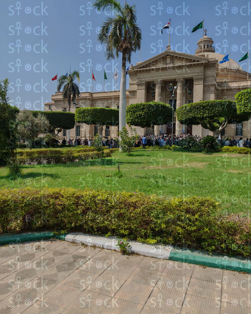 المدخل المهيب للمبنى وأعمدته الكلاسيكية