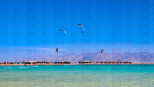 A beach and mountains in Dahab in South Sinai Egypt.
