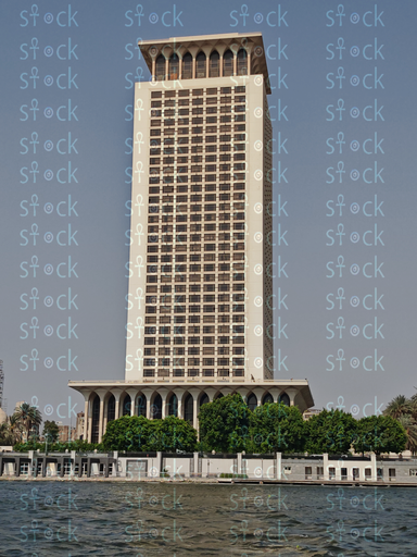 The Ministry of Foreign Affairs building towers over the banks of the Nile