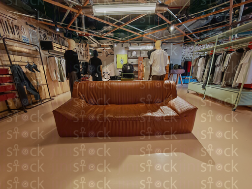 The leather sofa as the store's centerpiece